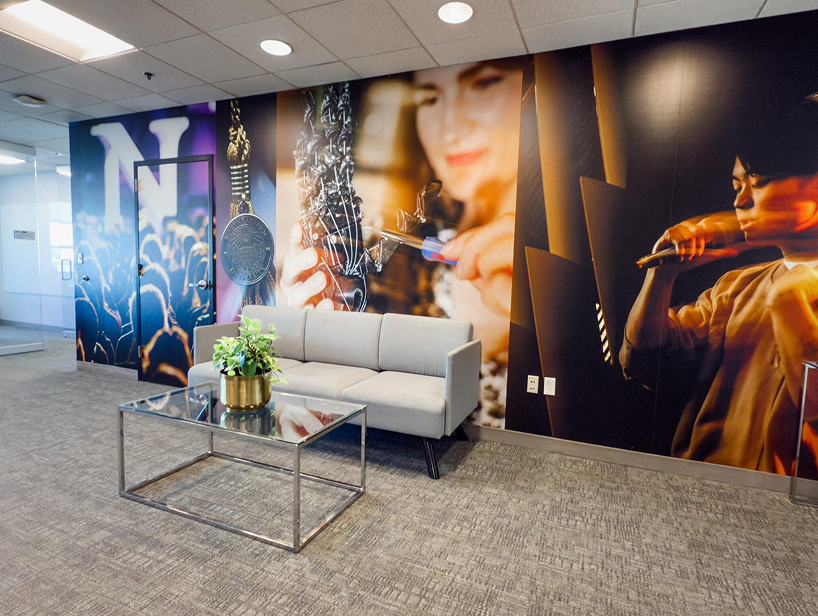 northeastern office lobby featuring photography on the wall