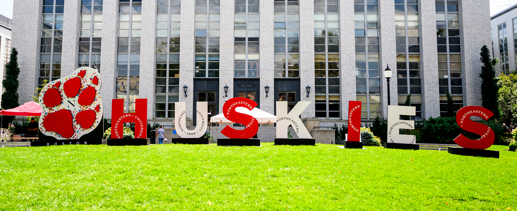 Husky Signage shown in outside quad