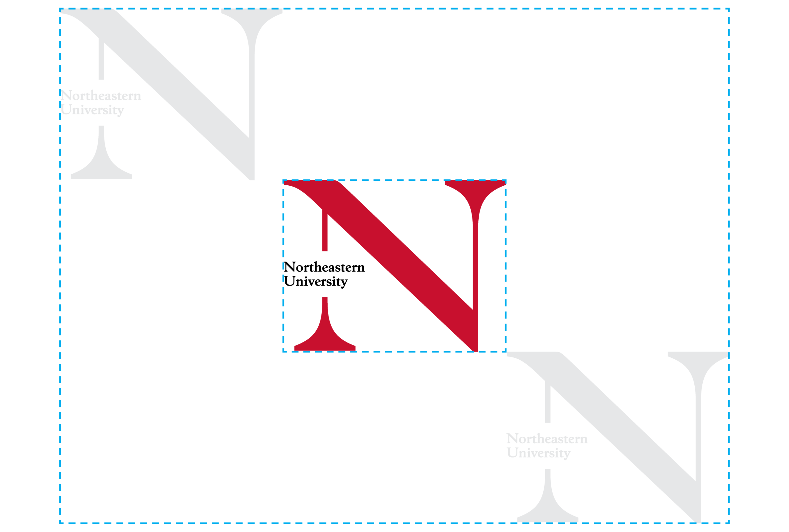 Clear space visual example on red northeastern wordmark